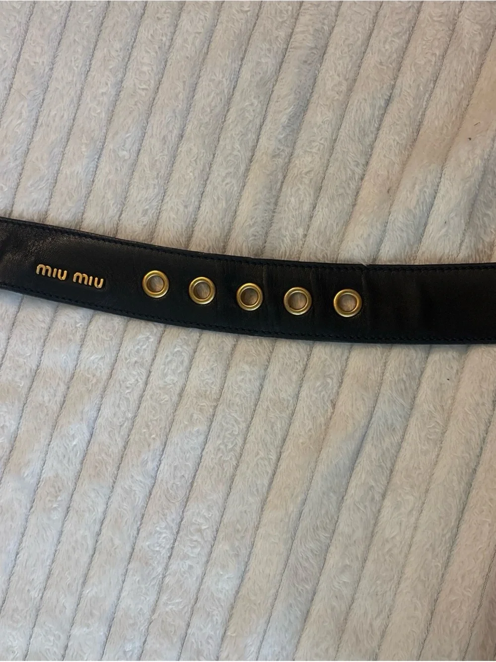 Miu Miu Black Leather Belt with Gold Hardware